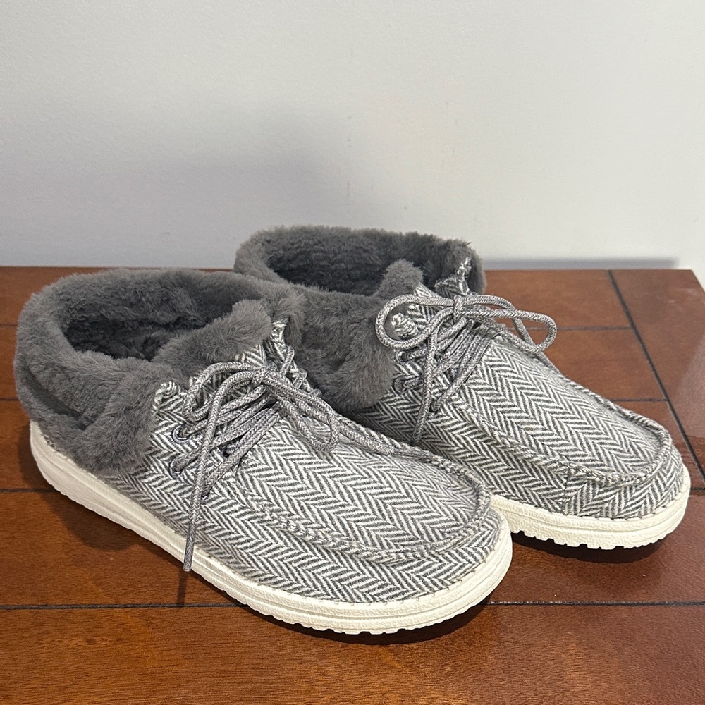 Hey Dude Gray Herringbone Fleece Shoes